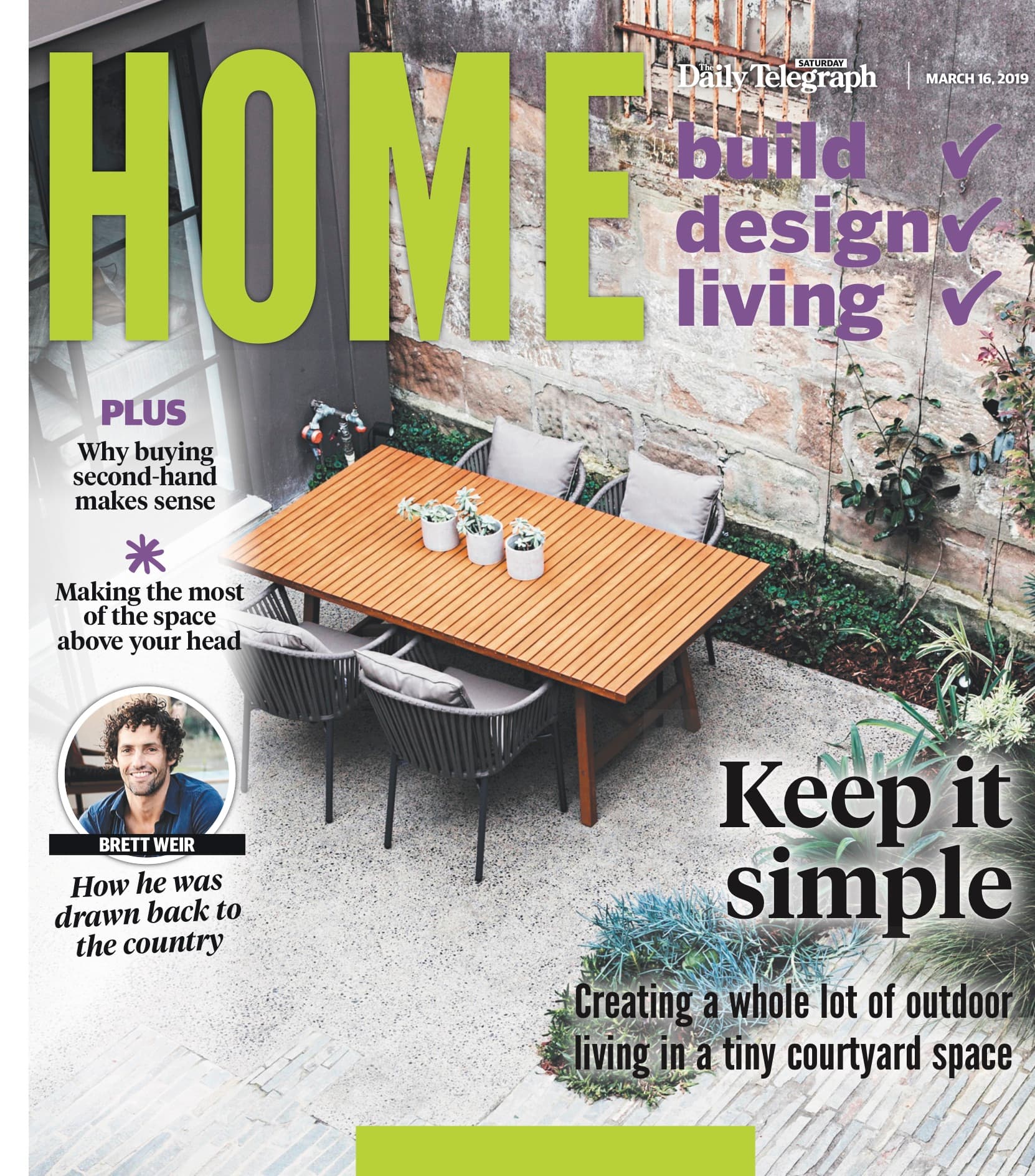 Cover of The Daily Telegraph Home lift-out, March 2019, on small courtyard living