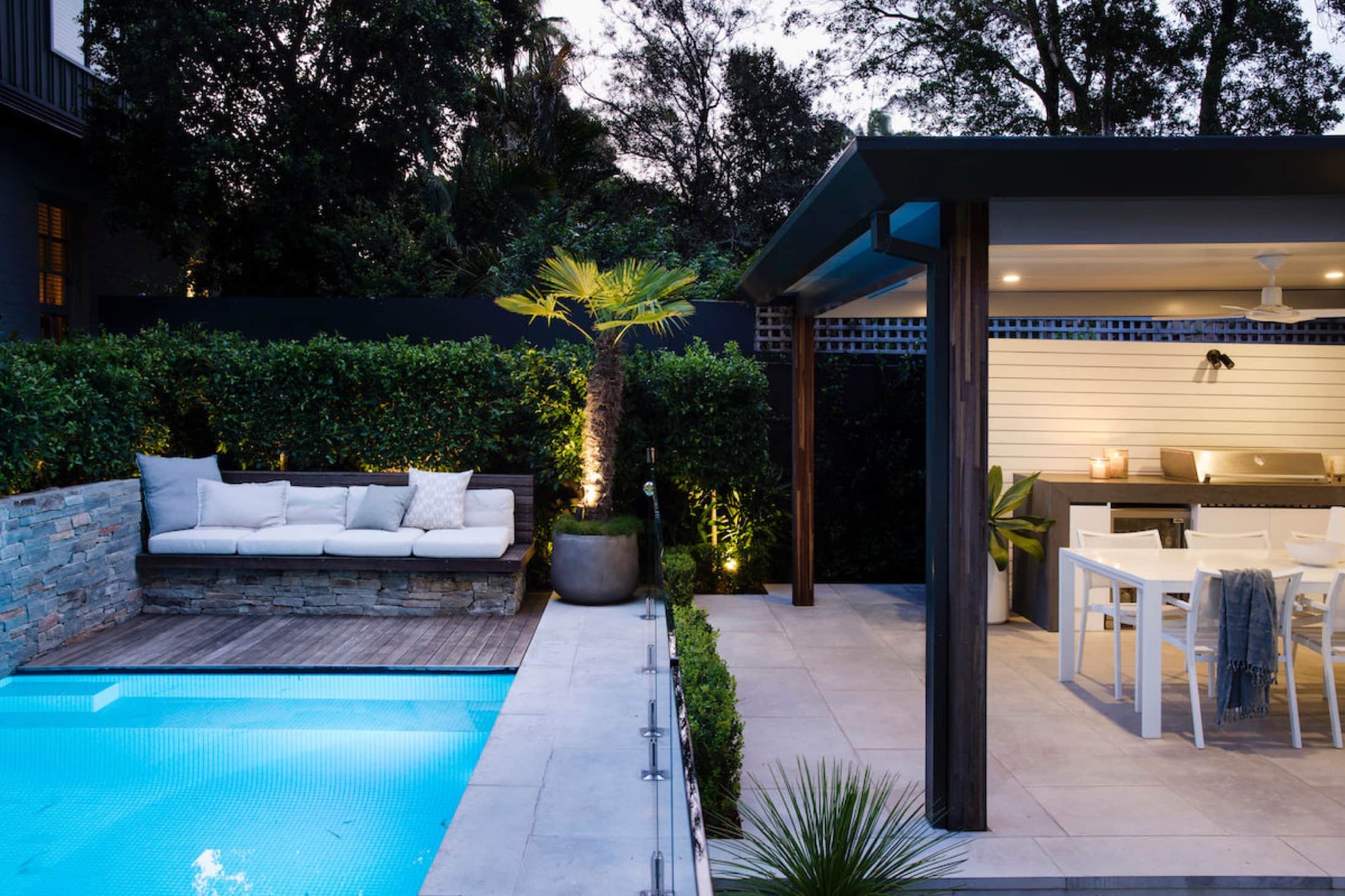 In-house construction of pool and sandstone feature wall in Clovelly