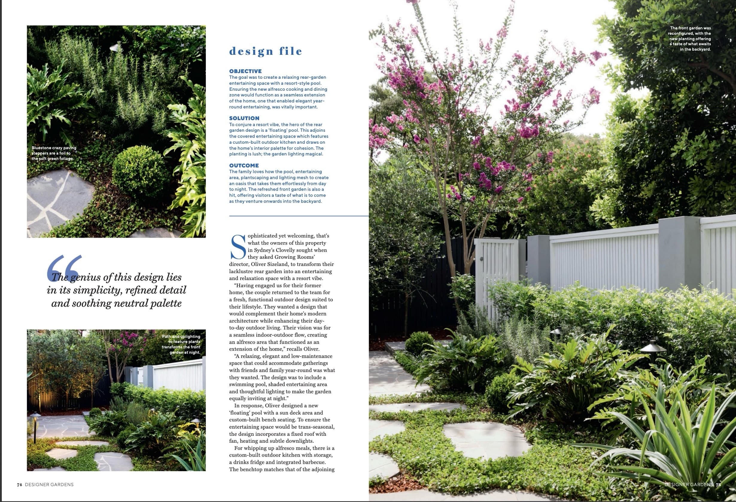 Growing Rooms' Clovelly garden in Designer Gardens, 2026 — the design file and front garden (pages 74 to 75)
