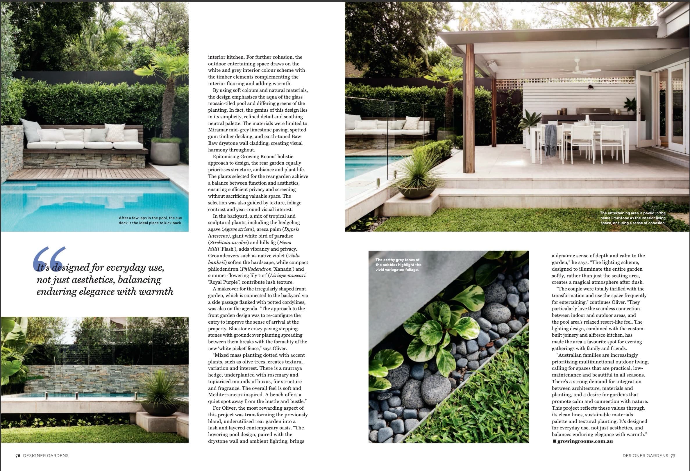 Growing Rooms' Clovelly garden in Designer Gardens, 2026 — pool, planting and outcome (pages 76 to 77)