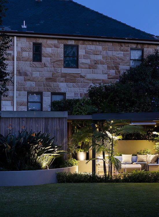 Hunters Hill entertainment area with lawn night